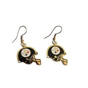 Pittsburgh Steelers Black Helmet Dangle Earrings